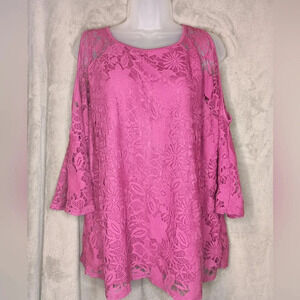 2 FOR $25 SIMPLY EMMA pink Lace cold shoulder blouse (#969)